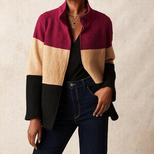 Appleseed’s 100% Wool Women's Striped Button Front Flare Collared Jacket sz L Mi